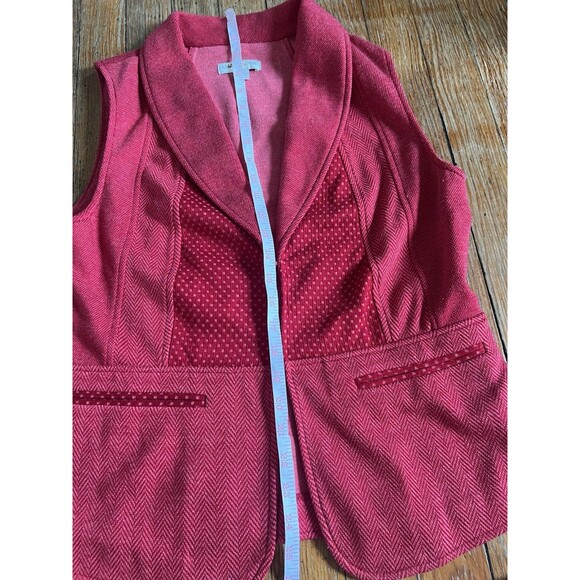 Coldwater Creek Womens Size Small Red Herringbone Vest Shirt Top Clasp Closure - Picture 9 of 9